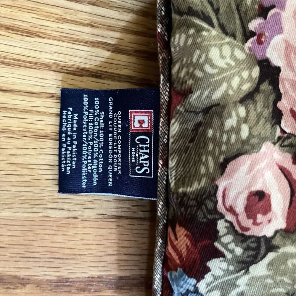 Ralph Lauren VTG Chaps Summerton Red Floral/Houndstooth Queen comforter 93x94
